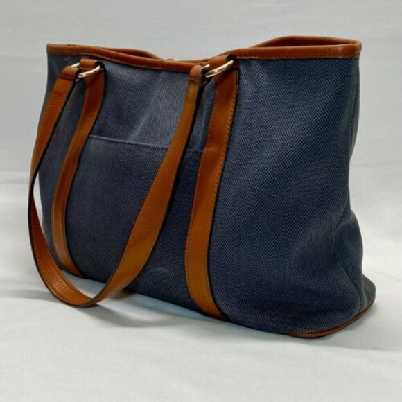 Michael Kors Canvas with Leather Trim Oversized Tote Denim & Brown Rare GUC - Picture 6 of 15